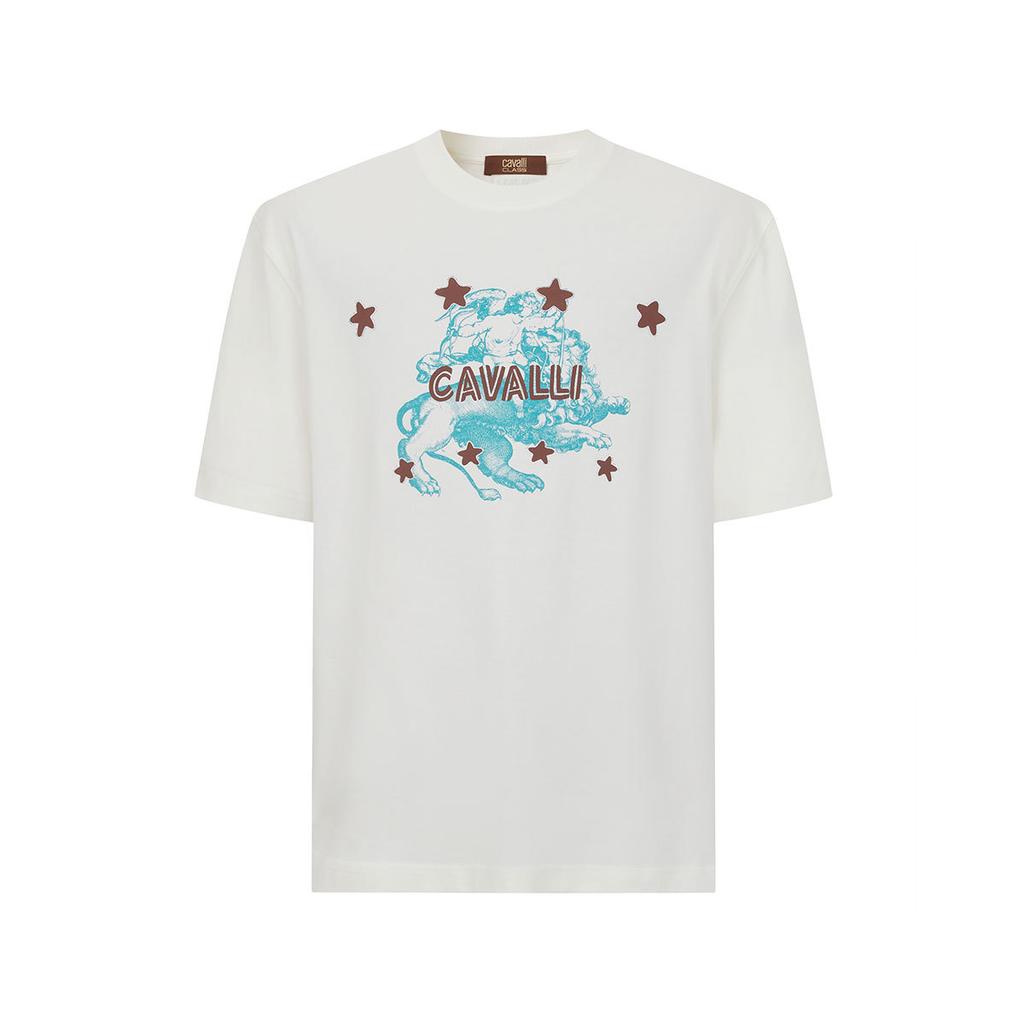 100% Cotton Cartoon Print: Spring/Summer Trendy Letter Logo Fashionable and Versatile Men's Short sleeved T-shirt