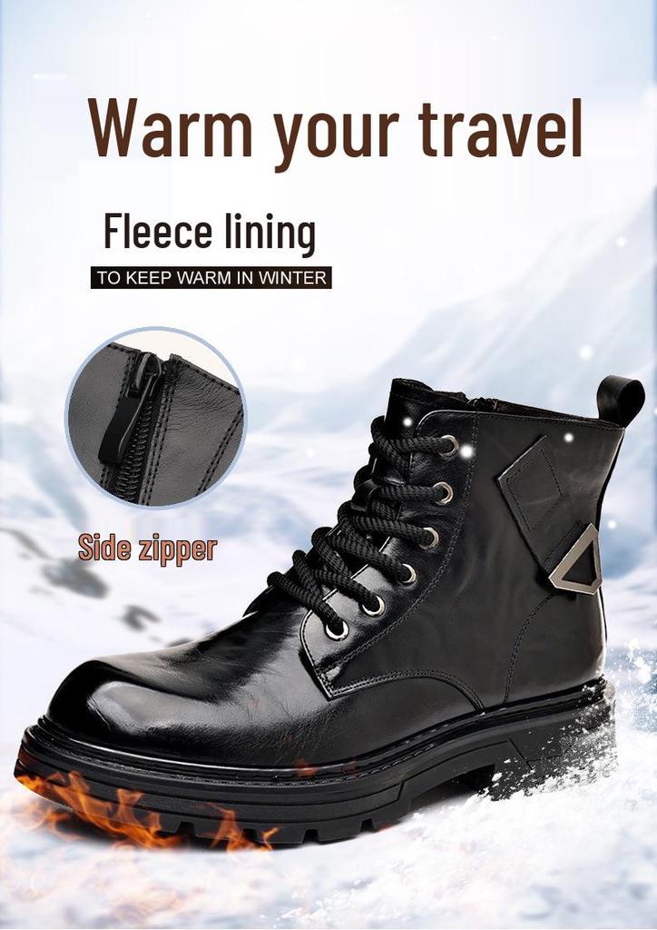 Мужские рабочие ботинки Martens из натуральной кожи, высокие: Модные, Теплые, Мотоботы на бархатной подкладке