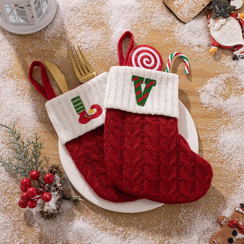 Creative Christmas Decorations Red Knitted Alphabet Embroidered Christmas Socks Color DIY Name Gift Socks