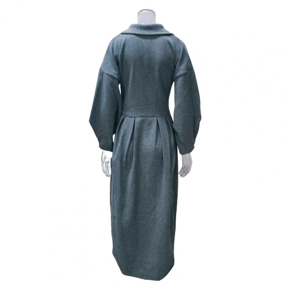 Women Woolen Jacket Turn-down Collar Solid Color Double-breasted Coat Retro Royal Style Thermal Long Lantern Sleeves Commuting D