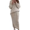 Fall Winter Lazy Wind Loose High Collar Pullover Sweater Suit Women's Solid Color Long Sleeve Knit Hip Skirt Two Piece Set