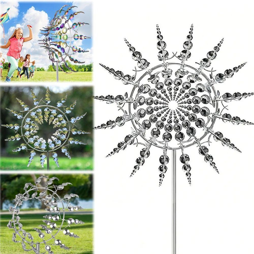 Ground Mounted Wind Spinner Wind Powered Kinetic Sculpture Metal Windmill Garden Decoration