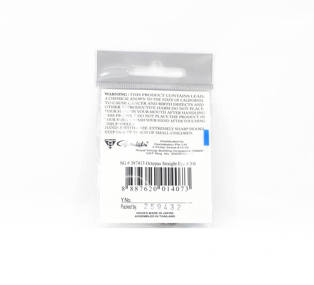 Gamakatsu Octopus Hook Straight Eye NSB Size 3/0, 6 Per Pack (4073)