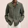 Autumn Long-sleeved V-neck Loose Button Cotton Linen Shirt Shirt Men's Fashion Casual Blouse Solid Colour Shirt
