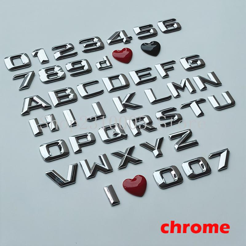 swpzb8 DIY 3D Sharp Letters Numbers Full Alphabat Nameplate Logo Trunk Badge Sticker I Love Any Cars Black Chrome
