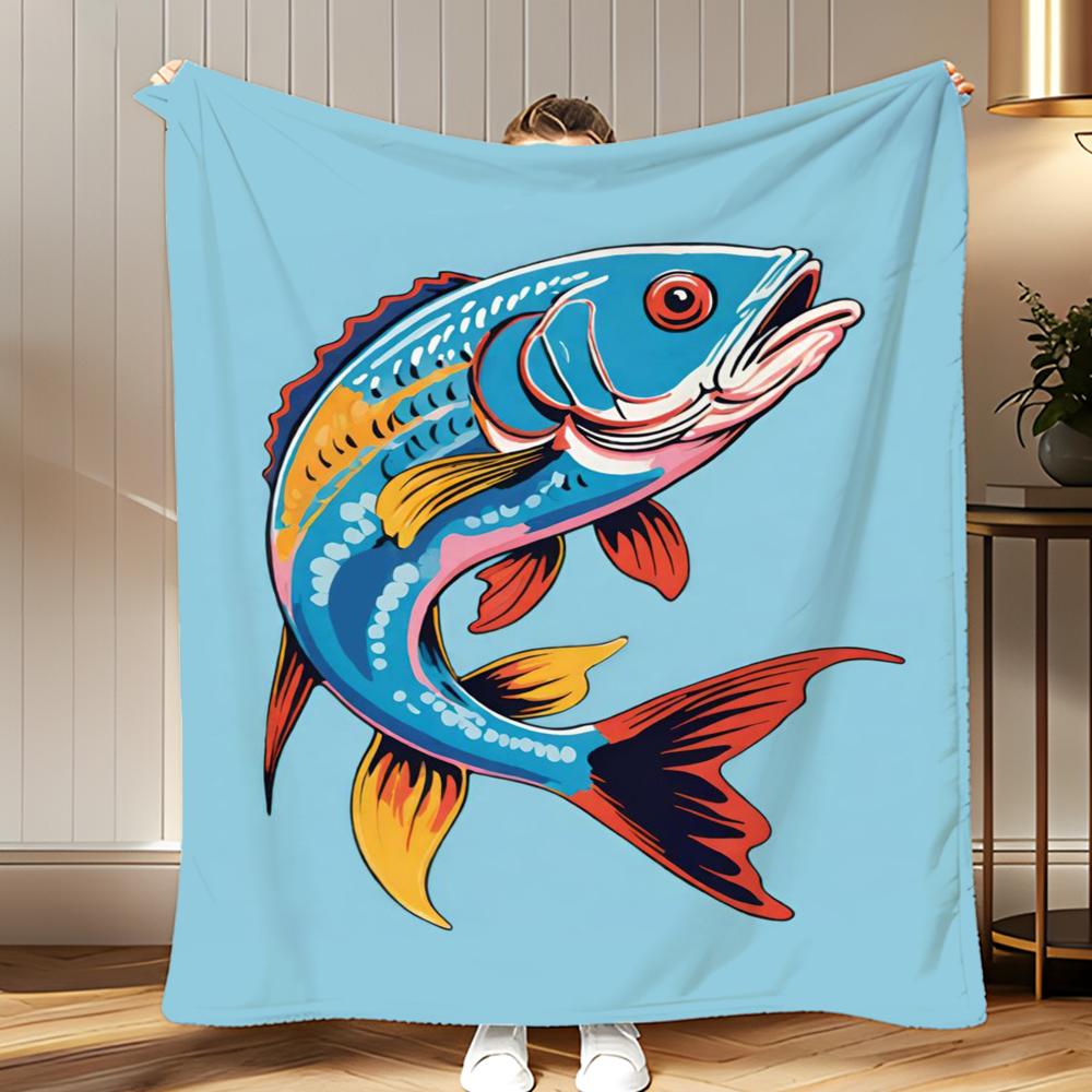 Abstract Art Japanese Vintage Koi Throw Soft Coral Fleece Blanket 310gsm Fluffy Warm Throw for Sofa Bed Couch Bedroom Decor
