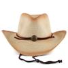 Men Straw Cowboy Hat Sun Hat Folding Western Wide Curved Brim with Adjustable Chin Strap Hat