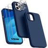 Case for iPhone 15 Pro Max - Liquid Silicone - Navy Blue - 2 Tempered Glasses - Rear Lens Protection