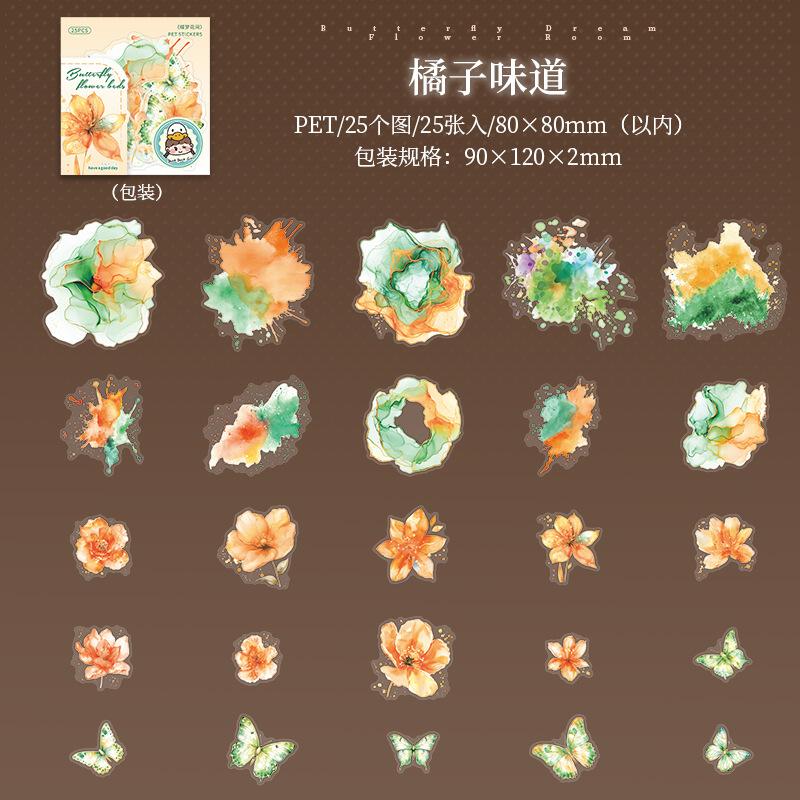 25pcs/1lot Kawaii Stationery Stickers Butterfly Dream Flower Room Diary Decorative Mobile Stickers Scrapbooking Craft Stickers