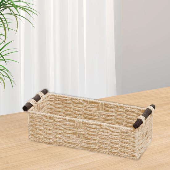 Прямоугольная корзина для хранения с ручкой, большая вместимость, многоцелевое декоративное плетеное украшение ручной работы