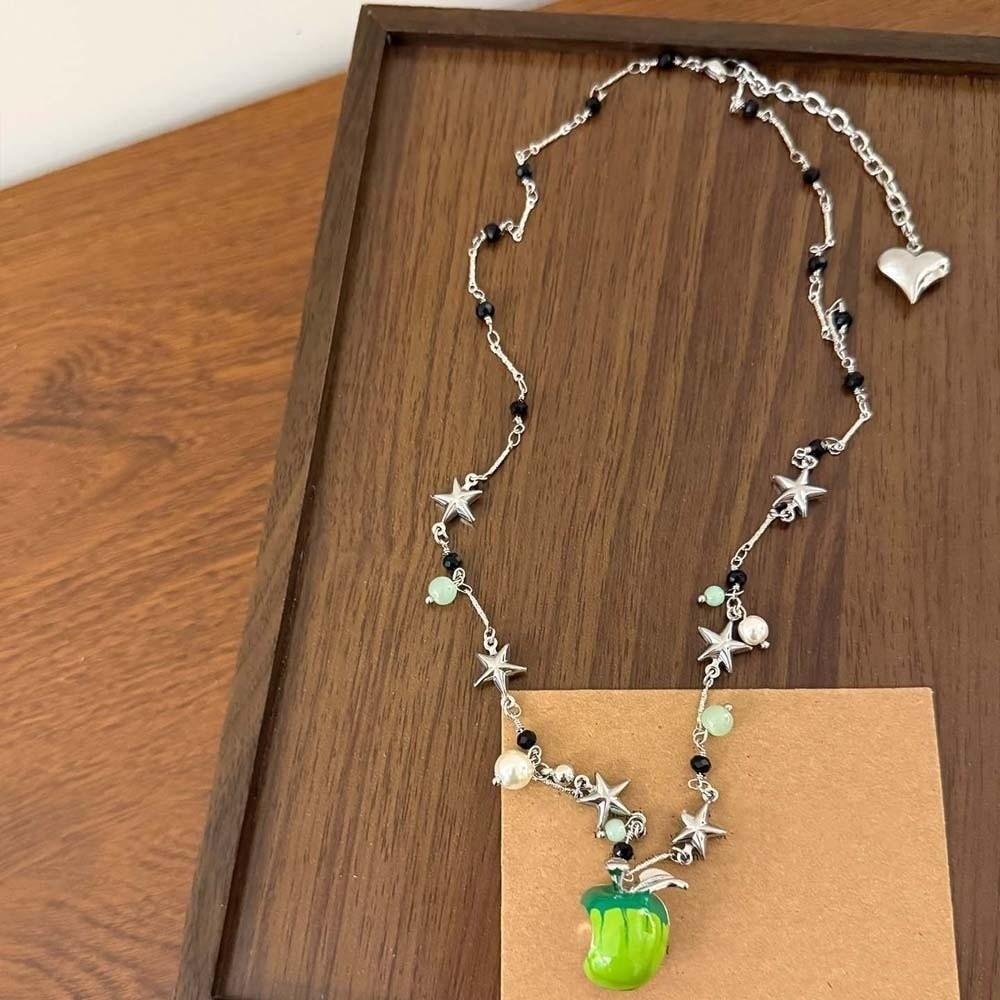 Lime Green Green Pip Jewelry Set Layered Sweet Dainty Chain Fairycore Piece Stud Earrings Vacation