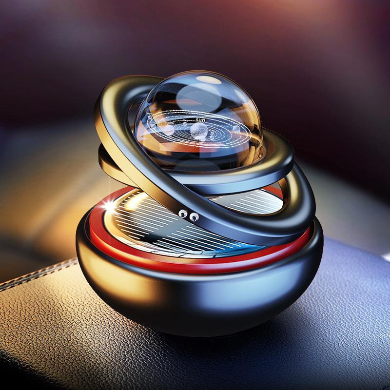 Solar Powered Rotating Car Decoration Auto Spinning Crystal Ball with Subtle Scent, Refillable Air Freshener Pad for Dashboard