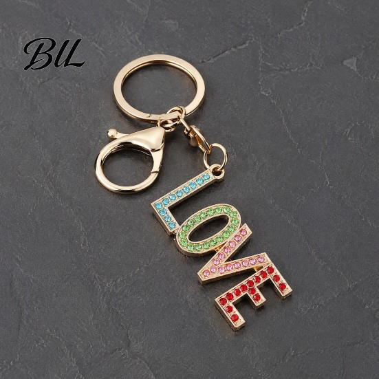 Lobster Clasp Keychain Love Letter Keyhcain with Rhinestones, Zinc Alloy Car Key Handbag Purse Charm Ring Pendant, Backpack Decoration Lightweight