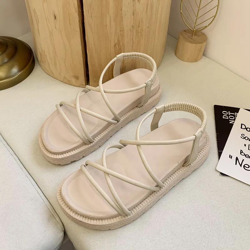 Roman Sandals Women's Summer Flat-bottom College Style with Skirt Beach Shoes Women's Simple Style Thick-soled Non-slip Sandals