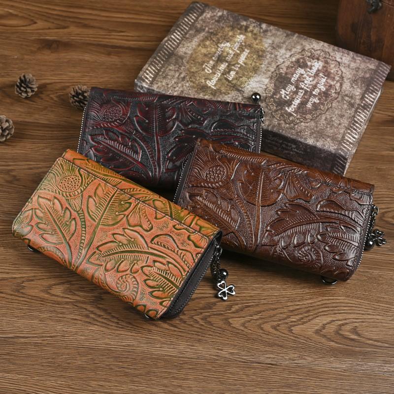 Johnature Сумка для телефона Ретро Тисненый Большая вместимость Мультикарта Женский кошелек Универсальная Маленькая сумка через плечо