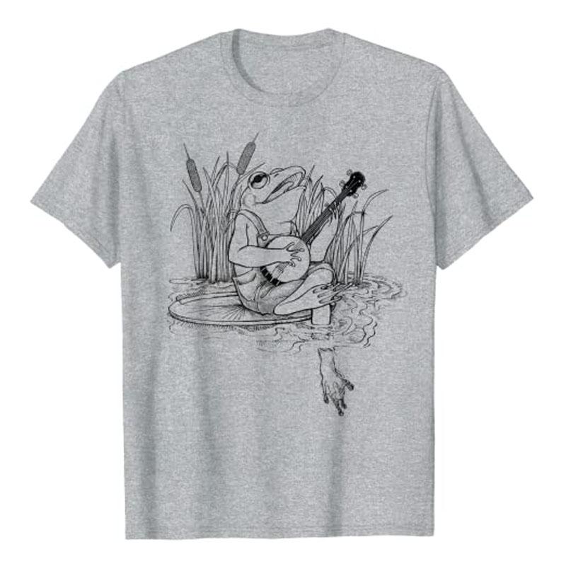 Cottagecore Aesthetic Frog Playing Banjo Cute TShirt Women Unisex Music Lover Clothing Humor Funny Comic Cartoon Graphic Tee Tops