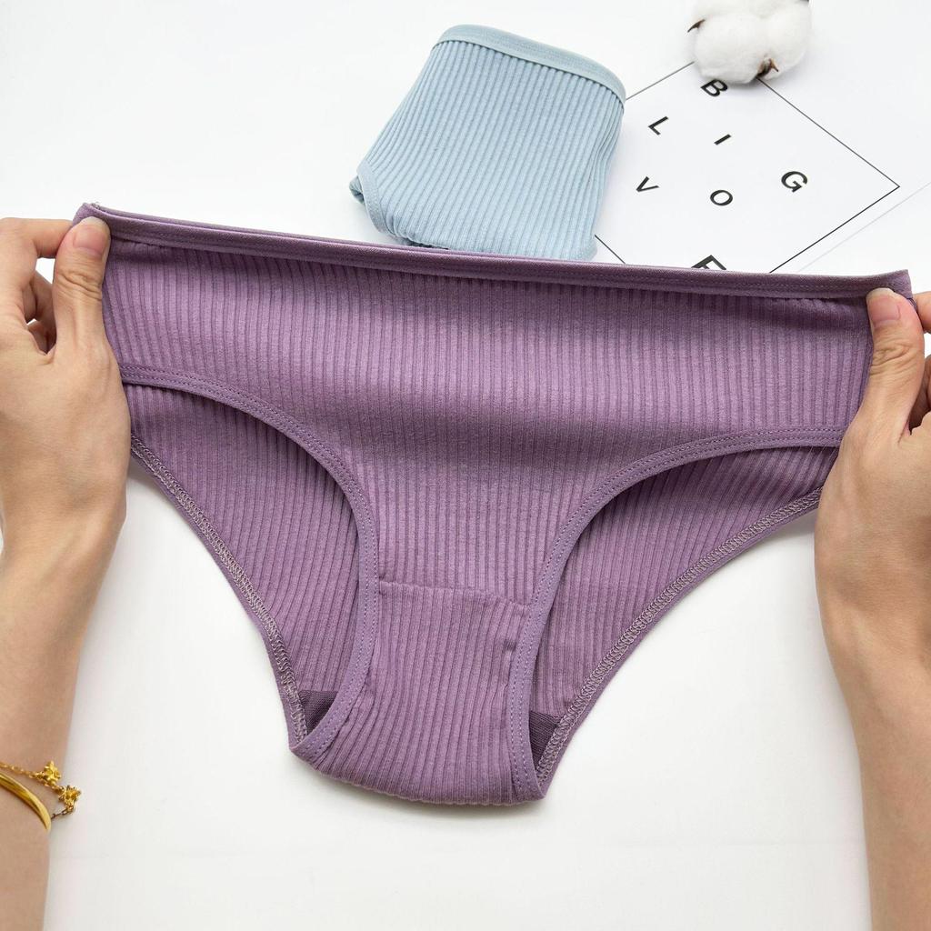 "Women's Mid-Waist Breathable Cotton Striped Briefs"