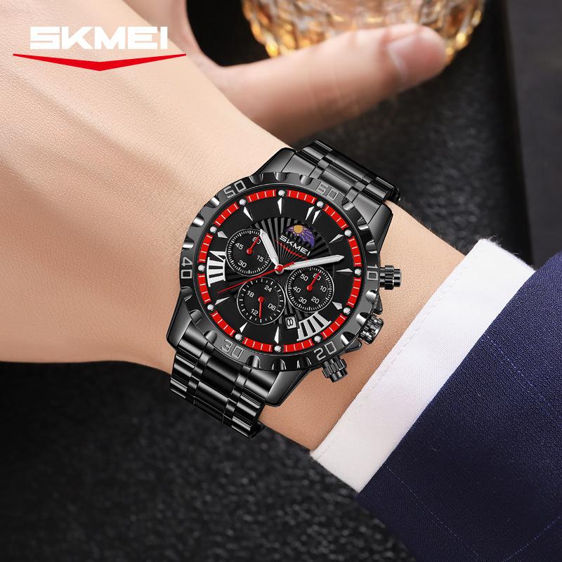 Роскошные золотые часы для мужчин, модные водонепроницаемые мужские наручные часы с фазами Луны, кварцевые мужские часы Relogio Masculino