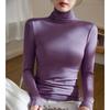 Threaded Cotton High-neck Base Shirt for Women Long-sleeved T-shirt Autumn and Winter Clothes Slim Fit and Shoulder Top