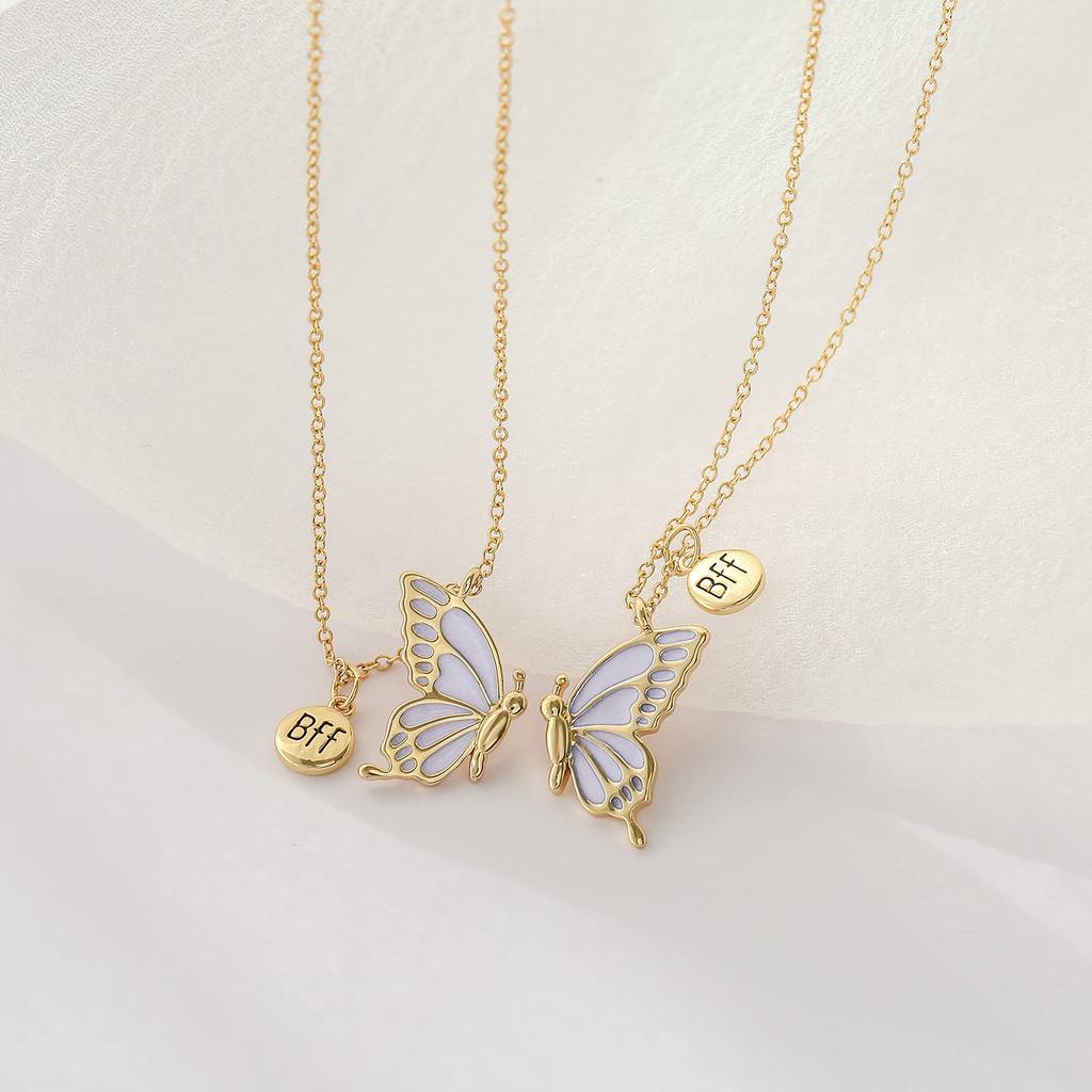 WEDDINEN Милое ожерелье в виде бабочки BFF для 2 человек, эмалированное ожерелье в виде бабочки для дружбы для девочек-подростков, женщин, лучшего друга на день рождения, без драгоценных камней, подарок,