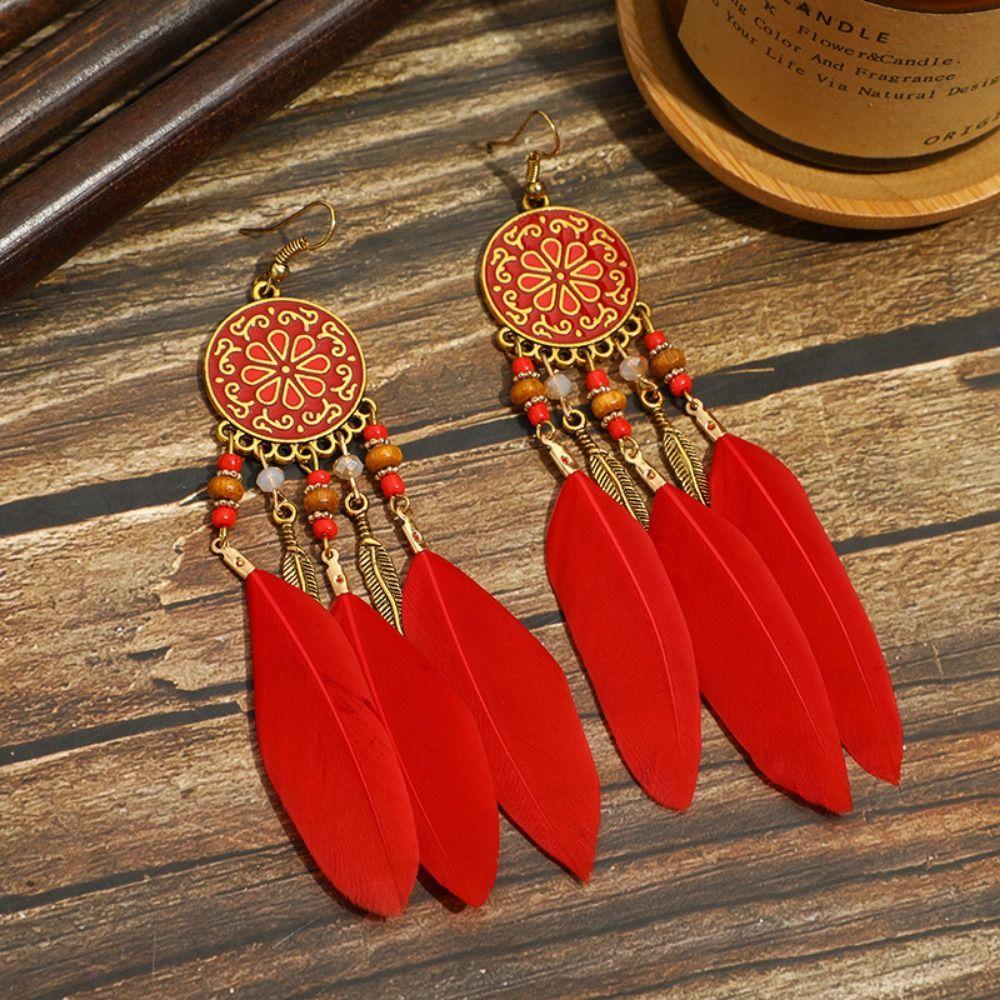 Zinc Zinc Zinc Alloy Bohemian Feather Dangle Earrings Bohemia Style Boho Drop Earrings  Girl