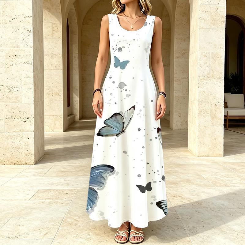 Women's Sleeveless Beach Dress Loose Fit,Lightweight Fabric,Elegant Summer Fashion Dress for Casual Shopping,Outdoor Activities & Vacation