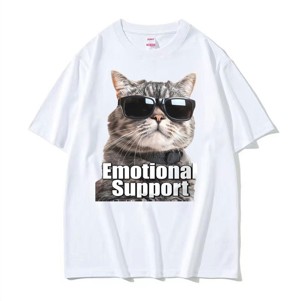 Funny Cat Emotional Supports Cool With Sunglasses T Shirt Unisex Unisex Vintage Trend Tshirt Casual Oversized High Quality T Shirts