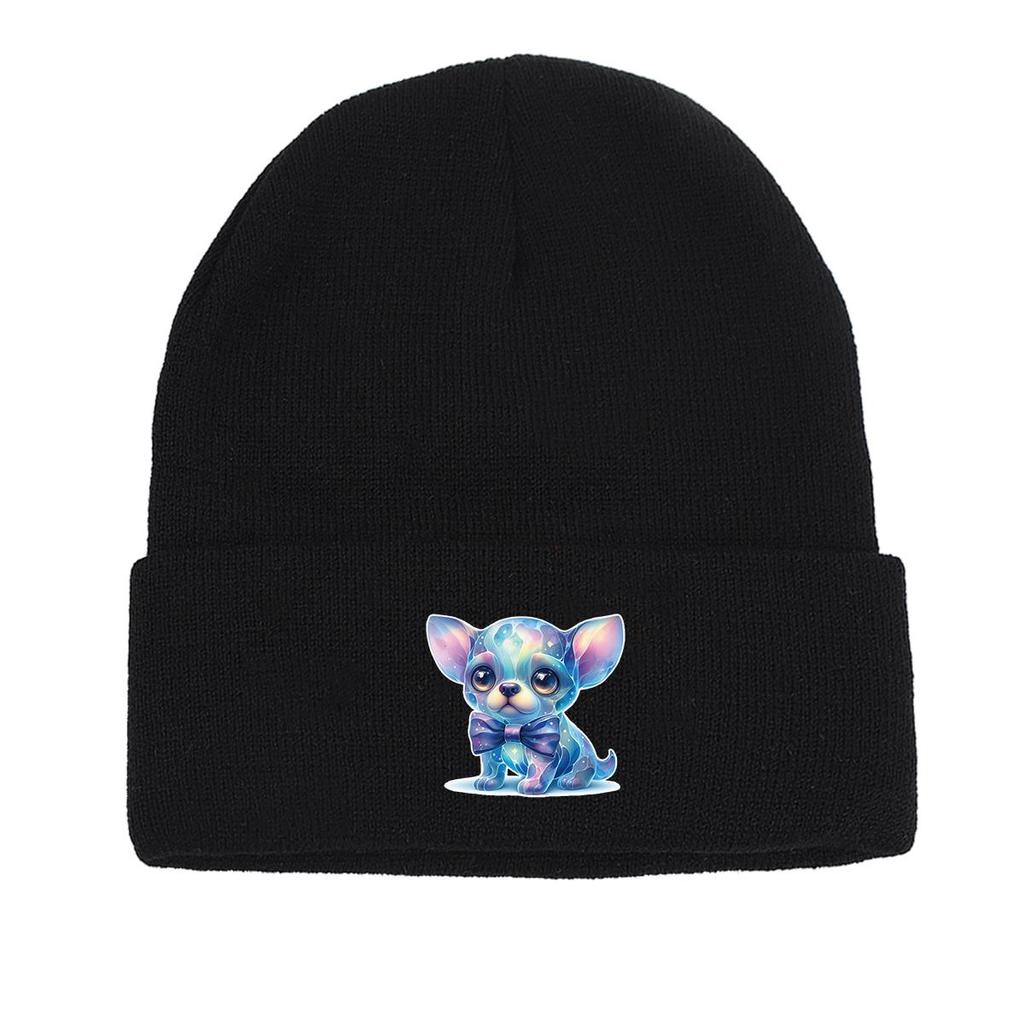 Fantastic Dog Print Knitted Cap Beanie, Animal Skullies Beanies Versatile Windproof Sporting Pompom Beanies Knitted Hat Beanie