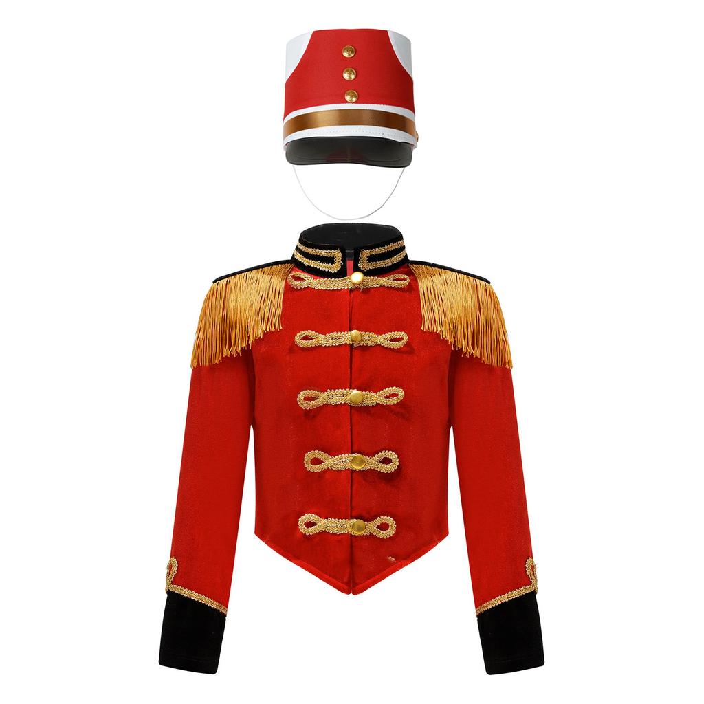 Boys Girls Drum Major Team Uniform Nutcrackers Costume Set Marching Band Tassel Jacket Coat Hat Outfits for Drummer Performance