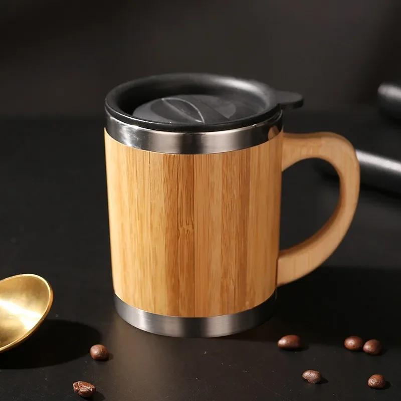 Термосы из бамбука из нержавеющей стали, термос, бутылка для воды объемом 16o, откидная крышка, экологически чистая дорожная кружка, кофейные чашки, бутылка, сохраняющая холод