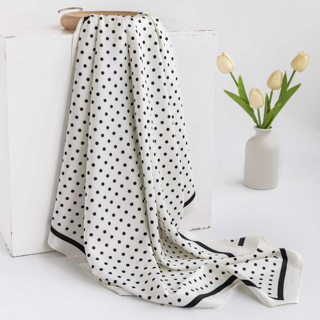 2024 Весна и осень Тонкий французский бежевый шарф в горошек Женский квадратный шарф Шаль Внешнее украшение Универсальный шарф