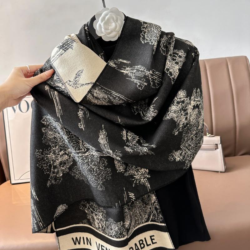 Landscape painting imitation cashmere scarf women's high-end office air-conditioned room thickened warm long trendy scarf
