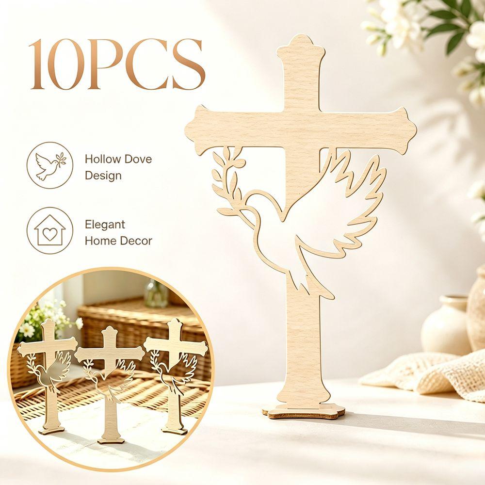 10Pcs Wood Wooden Peace Dove Cross Hollow Dove Tabletop Decorations Classic Baptism Decorations