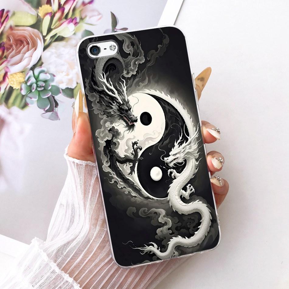 Для iPhone 5 5 SE (2016) 4 4s Крутой чехол для телефона с узором Дракон и Тигр Для iPhone5 iPhone4 Мягкие силиконовые TPU чехлы