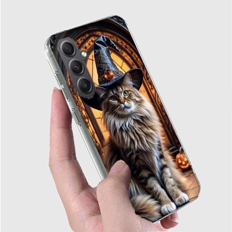 Halloween Magic Cat Phone Case for Samsung A16 A26 A36 A56 A17 A37 A57 A07 A06 A02S A03 A04S A05S Galaxy Note 20 10 A50S A71 A51