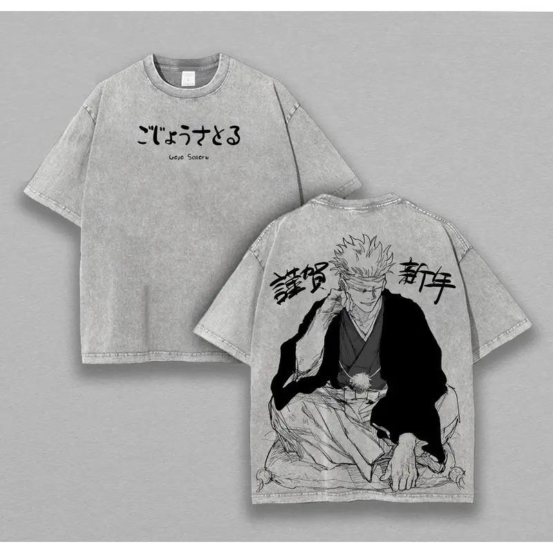 Аниме Магическая битва Годжо Сатору Печатная футболка Мужская Женская Стиранные хлопковые футболки С коротким рукавом Повседневная футболка Харадзюку Мужская футболка