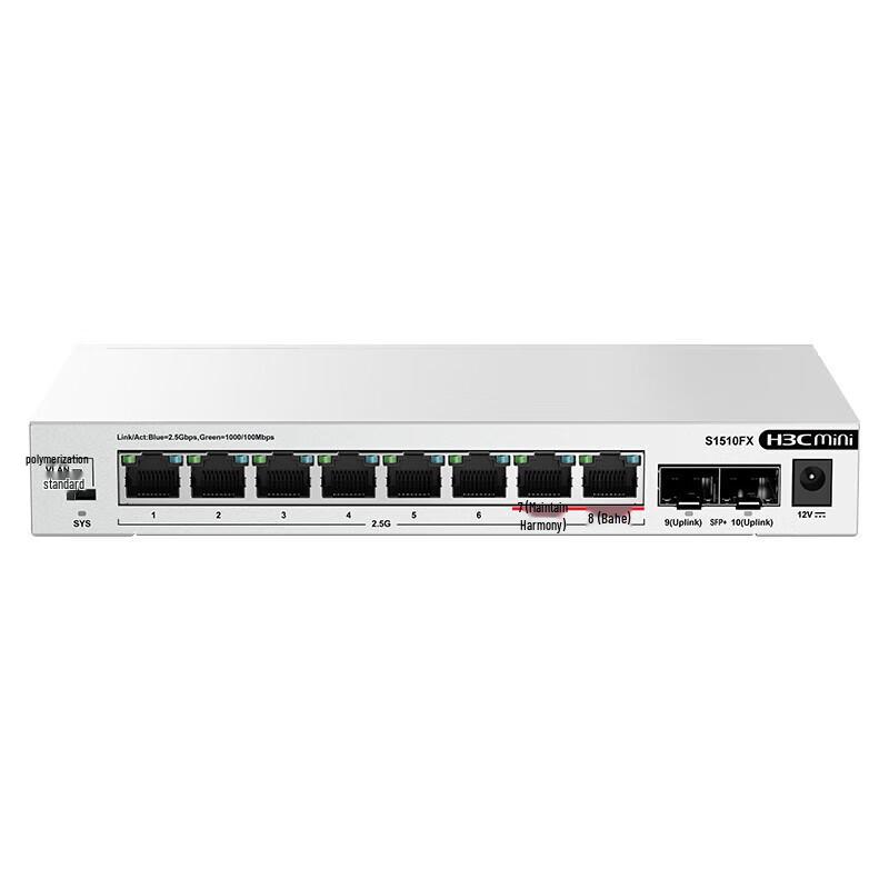 H3C S1510FX 8-портовый коммутатор 2,5G с 2 оптоволоконными портами 10G