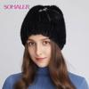 Winter Real Mink Fur Hats for Women Knitted Warm Wool Hats Girls Skull Beanie with Decoration Cold-proof Cap