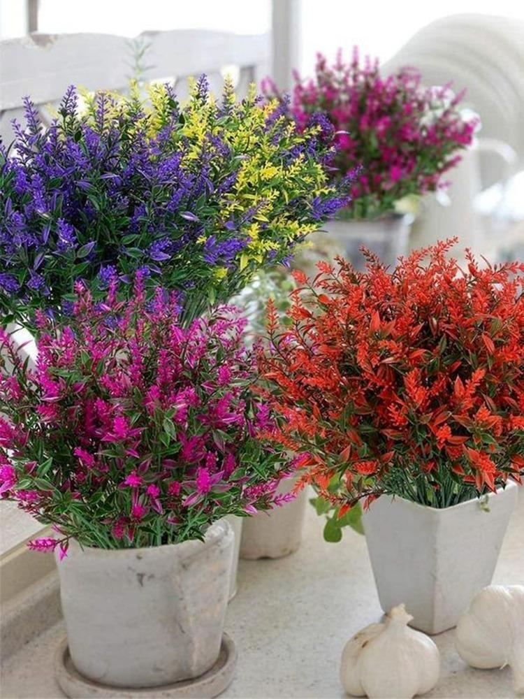 Искусственная лаванда, 8 связок/упак., устойчивые к ультрафиолетовому излучению, искусственные цветы, искусственные пластиковые цветы для подвесных растений, сад, крыльцо, окно, свадьба, уличный декор