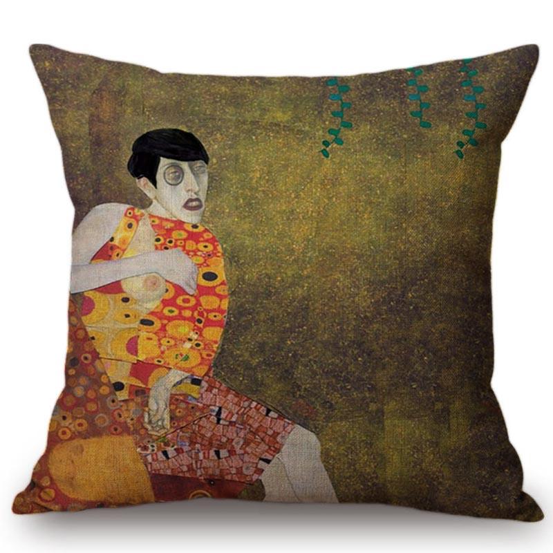Cute Cartoon Decorative Gustav Klimt Oil Painting Throw Pillow Cover Vintage Home Decor Office Car Sofa Love Chair Cushion Cover