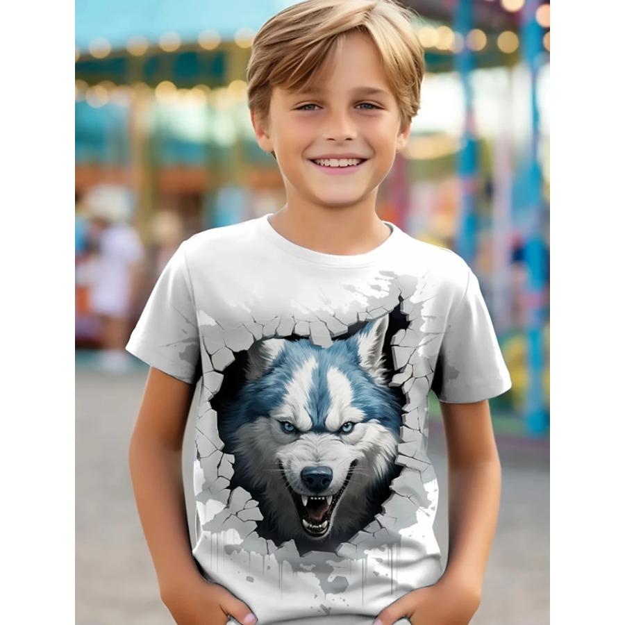 Новая детская футболка с 3D-принтом из мультфильма, симпатичная короткая футболка с круглым вырезом, футболка для мальчиков и девочек с короткими рукавами и 3D-принтом льва, жирафа, волка