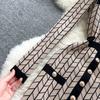 Long Sleeve Knit Sweater Dress Women Autumn Fashion Geometric Pattern Single Breasted Elegant Knitting Office Party Dresses