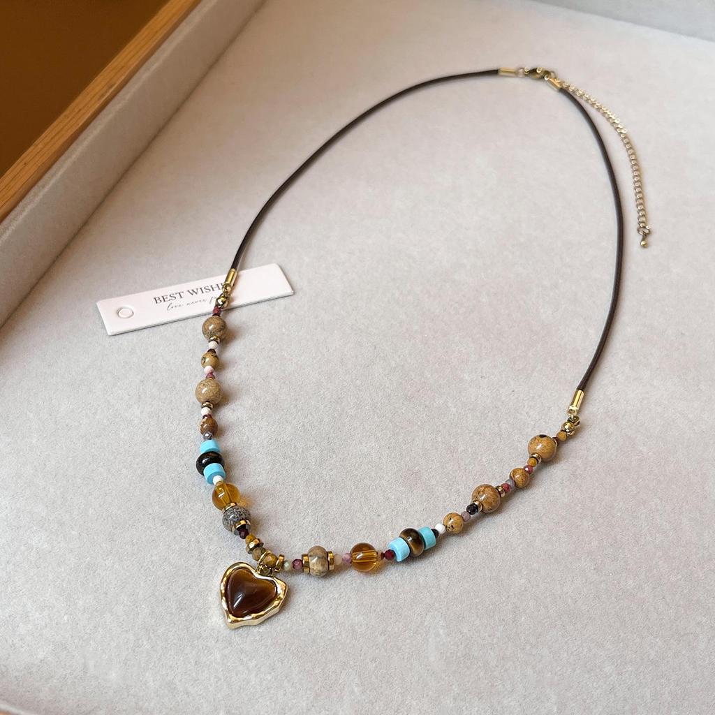 Винтажное керамическое ожерелье с подвеской в виде сердца с бусинами - Минималистичная роскошная цепочка для ключицы