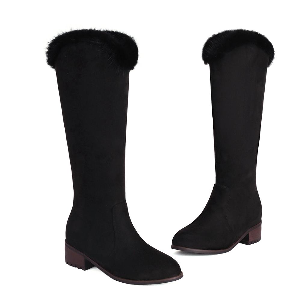 Женские сапоги на низком каблуке, осенне-зимние, новые, на толстом каблуке, большие размеры, теплые, плюшевые, средние сапоги