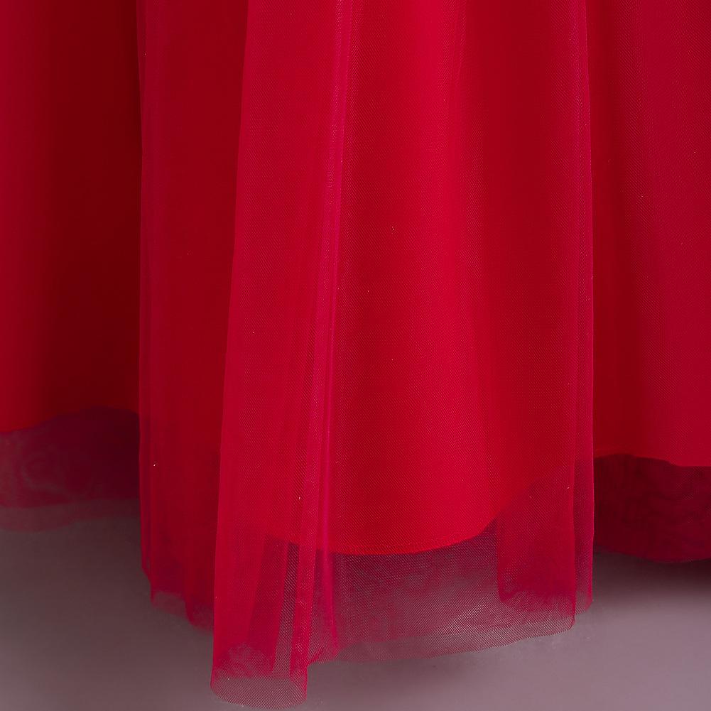 Children Girls Piano Performance Dress Mesh Puffed Sleeves Christmas Evening Dresses