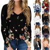 Women's Casual Long Sleeved V Neck Printed T-shirt Top Pullover