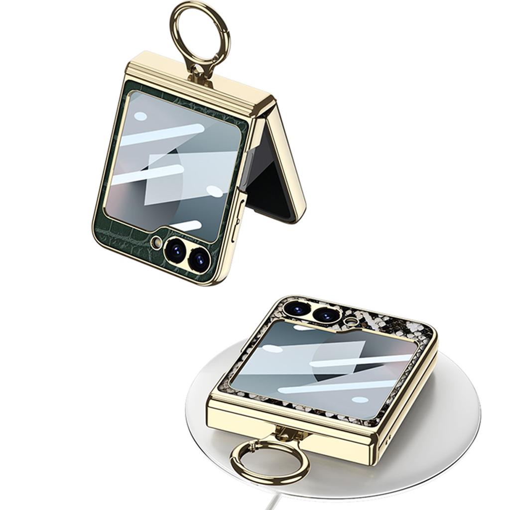 Роскошный чехол из кожи с покрытием для Samsung Galaxy Z Flip 7 6, магнитный чехол-крышка со встроенным кольцом-держателем для шарнира для чехла Galaxy Z Flip 5