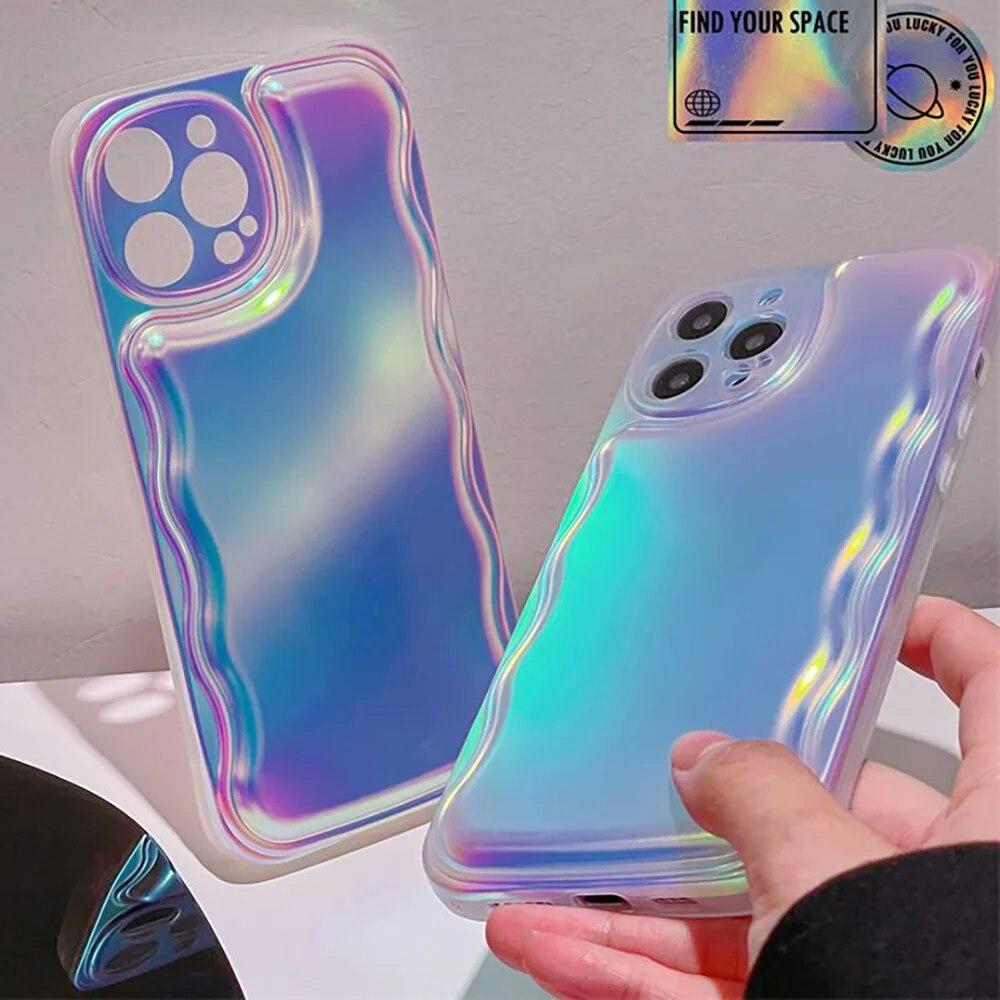 Laser Glitter Phone Case For iPhone 14 Pro Max 13 12 11 Case iPhone XR X XS Max 14pm 13pm 12pm 11pm Fashion Wave Edge Cover Capa