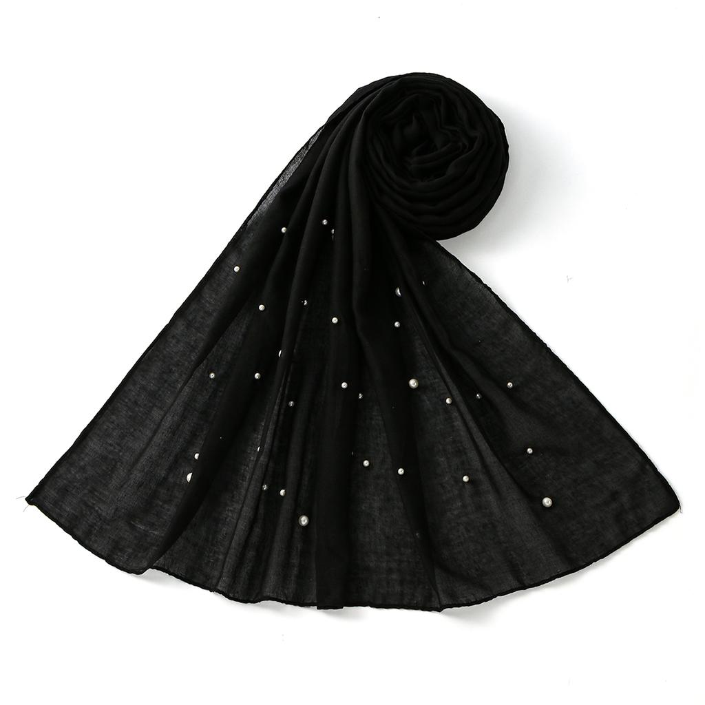 Pearls Tr Cotton Hijab Scarf Woman Muslim Hijabs Shawl Solid Color Headband Lady Fashion Long Wraps Female Turban Headscarf