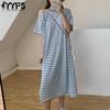 Женская мода Лето Весна Полосатый принт Рукава 1/2 Круглый вырез Свободная талия Повседневные платья